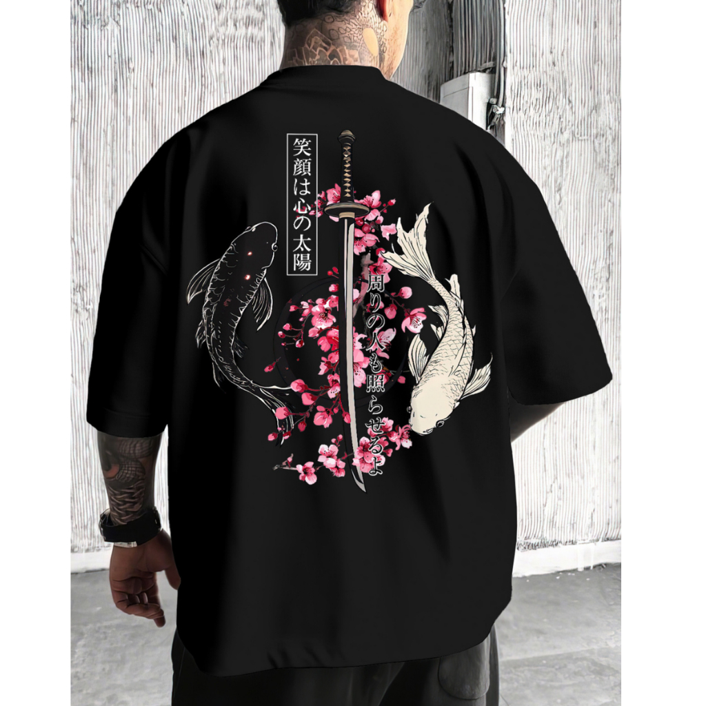 Camiseta Estampa Japonesa Tradicional  Peixes Koi  Estilo Oriental  Streetwea em Oferta na Shopee