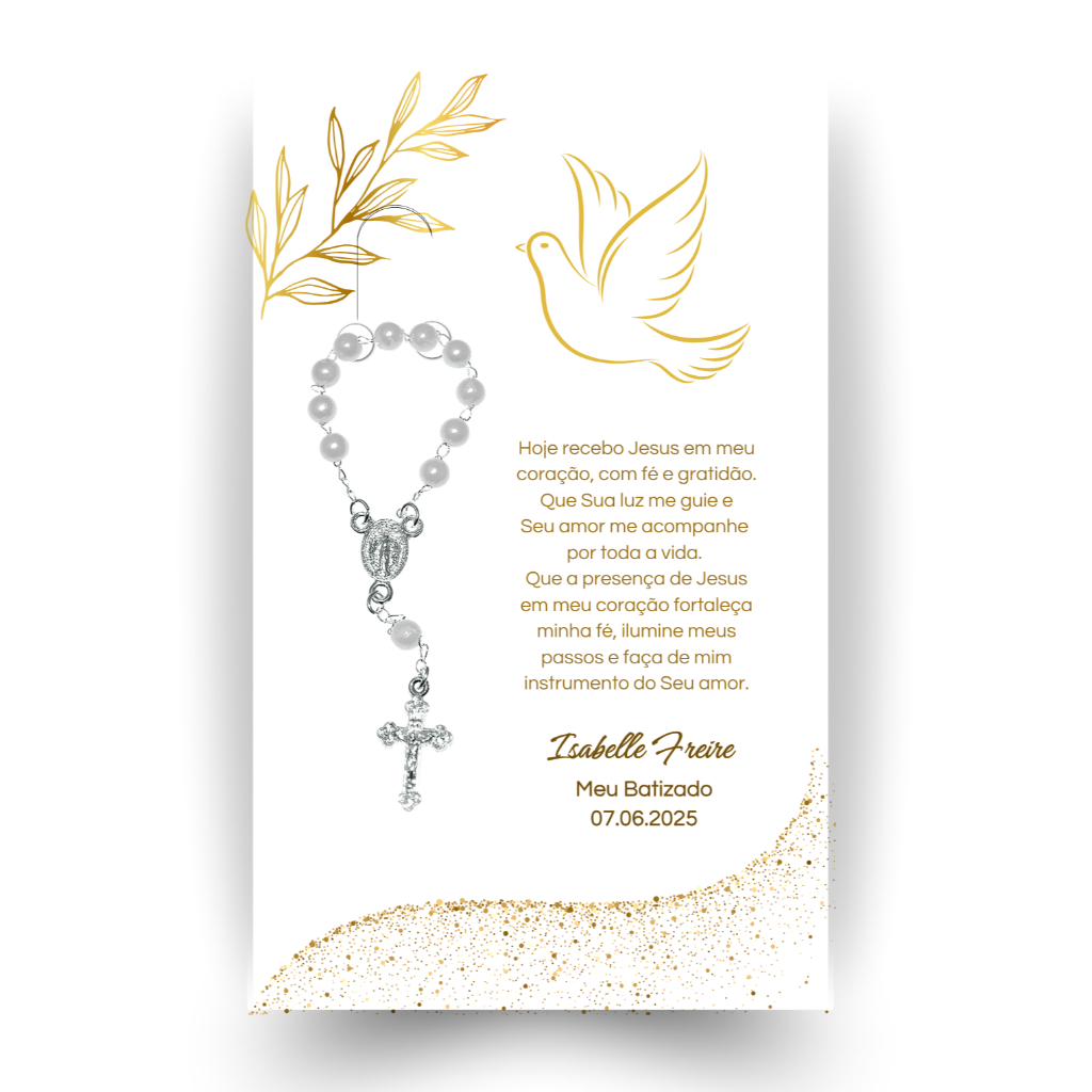 Tag porta mini terço para BATIZADO Dourado Menino ou Menina | Lembrancinhas, Festa, Religioso | NÃO ACOMPANHA O TERÇO