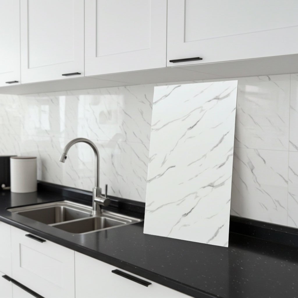 Kit Placas Adesivas Marmore 3D Lavável 60x30 cm Branca em Oferta na Shopee