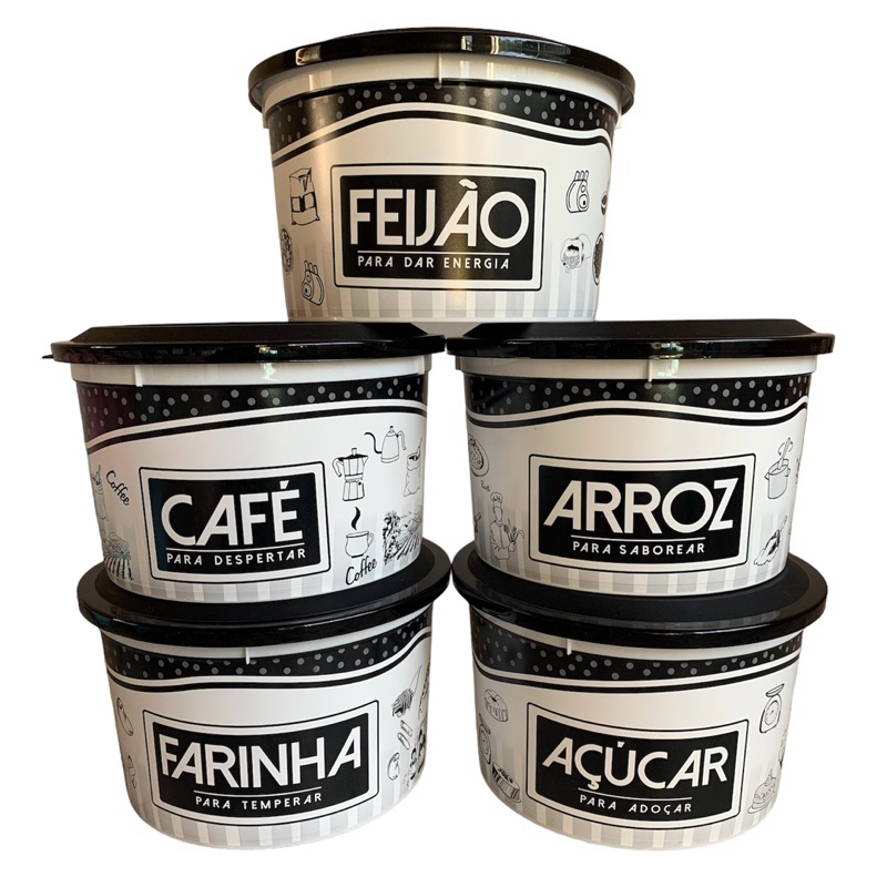 Kit 5 Potes Jogo de Mantimentos Plástico Utilidades Cozinha 2 litros