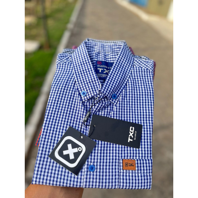 Camisa xadrez Masculina Estilo country manga curta Peão Rodeio