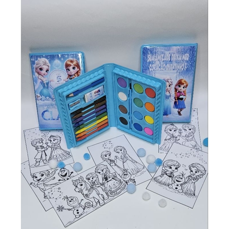 Estojo Personalizado 24 peças Frozen diversos temas lembrancinha festa infantil kit colorir aquarela stitch circo bob es