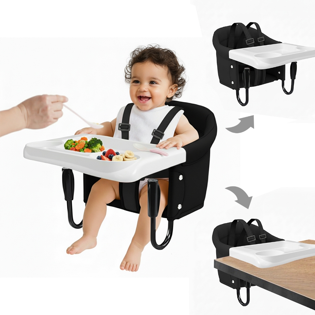 Gancho na cadeira, assento portátil de alimentação de bebê preso à mesa - Prenda na cadeira alta com dobra