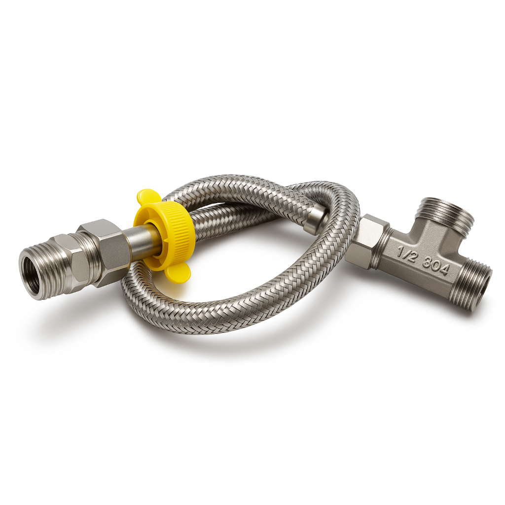 Kit Conexao Monocomando Engate Flexivel 40cm E Tee Macho 1/2 Aço Inox