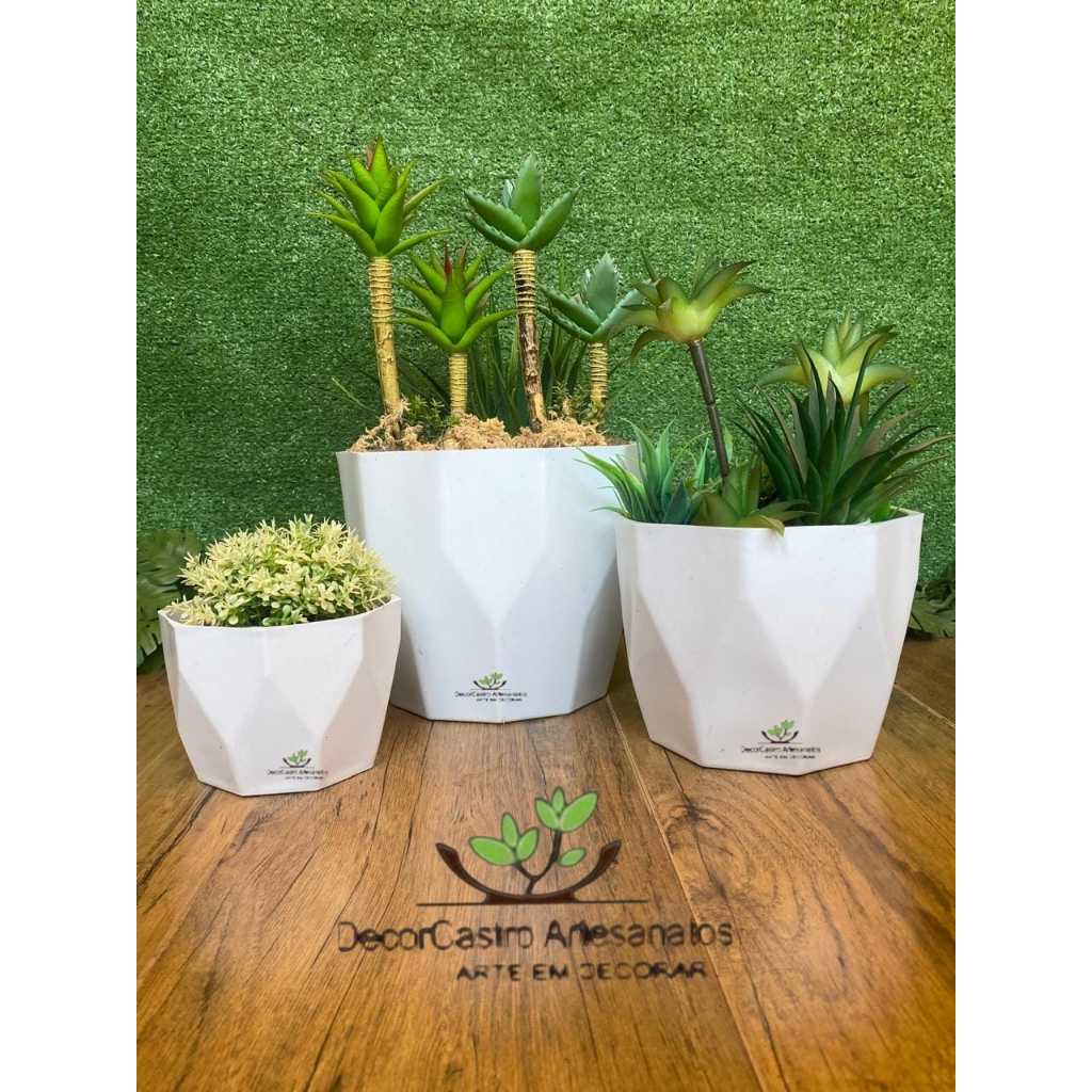 Kit 3 Vasos para plantas Suculentas cachepô Facetado Injetado decorativo Premium