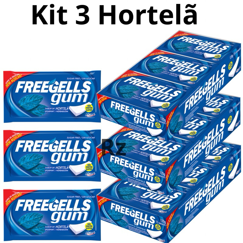 Kit 3 Chiclete Hortelã Freegells Gum - Original Riclan