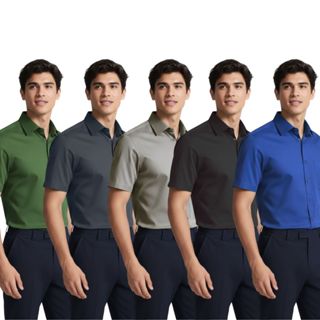 Kit 5 Camisa Social Plus Size Masculina Manga Curta Tecido Elastano Premium Não Amassa Blusa Plus Size em Oferta na Shopee