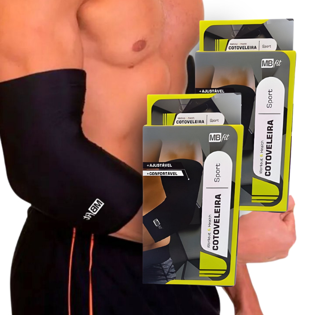 Kit 02 Cotoveleiras de Compressão Elástica MBFit Sport Tamanho Único para Contusões