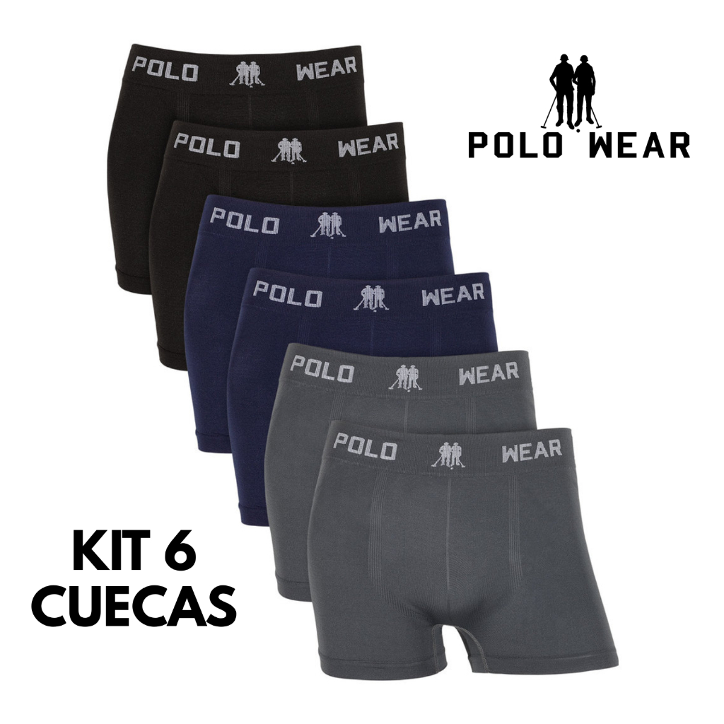 Kit 6 Cuecas Boxer Microfibra Poliéster Polo Wear Original em Oferta na Shopee