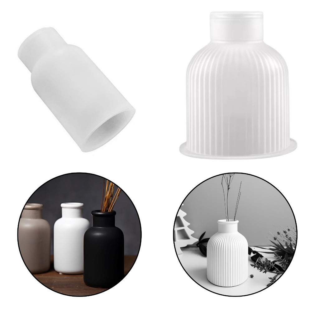 Kit 2 Moldes Silicone Vasos De Flores Riscado e Liso Decoração Resinas Gesso Artesanato
