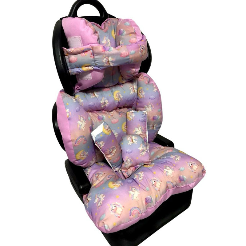 Imagem colchonete acolchoado cadeirinha de carro unicórnio conpleto