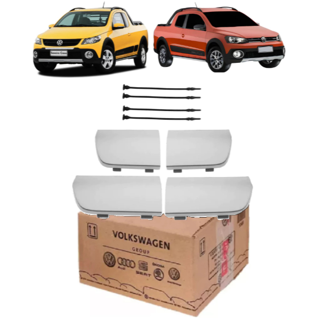 Kit 4 Tampas Laterais Spoiler Caixa Roda Saveiro Cross G5 G6 Dianteira Traseira Prata 5U7853925