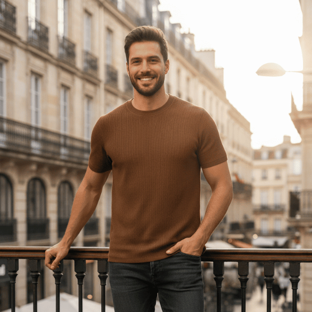 Camiseta Canelada americana estica malha Premium unissex