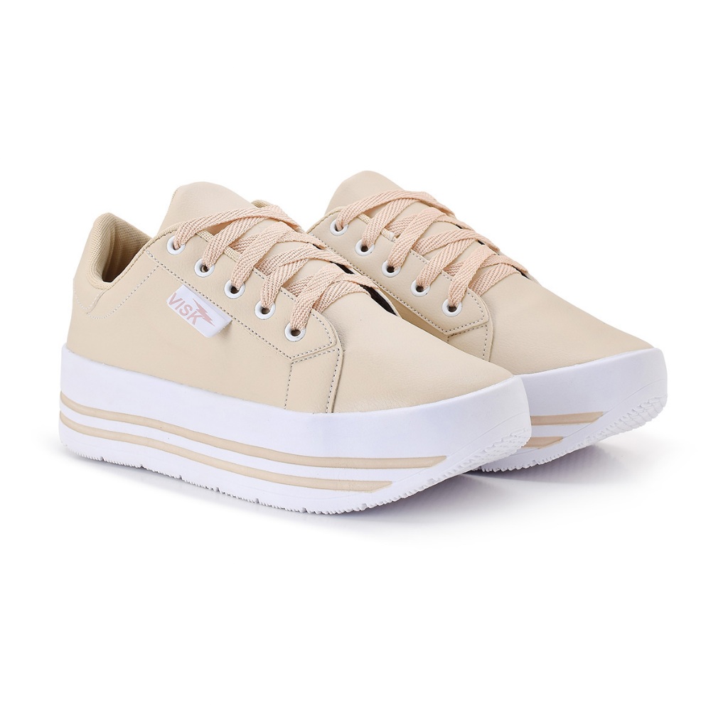 Tenis Feminino Plataforma Sola Alta Elegante Preto Branco Bege Nude Casual Macio Confortável