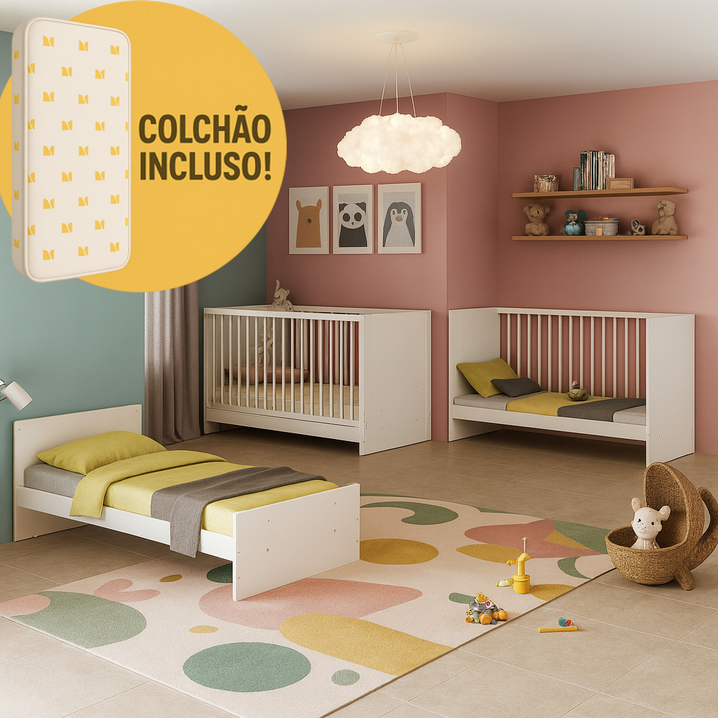 Berço 3 em 1 com Colchão Incluso Multimóveis MP0527GC em Oferta na Shopee