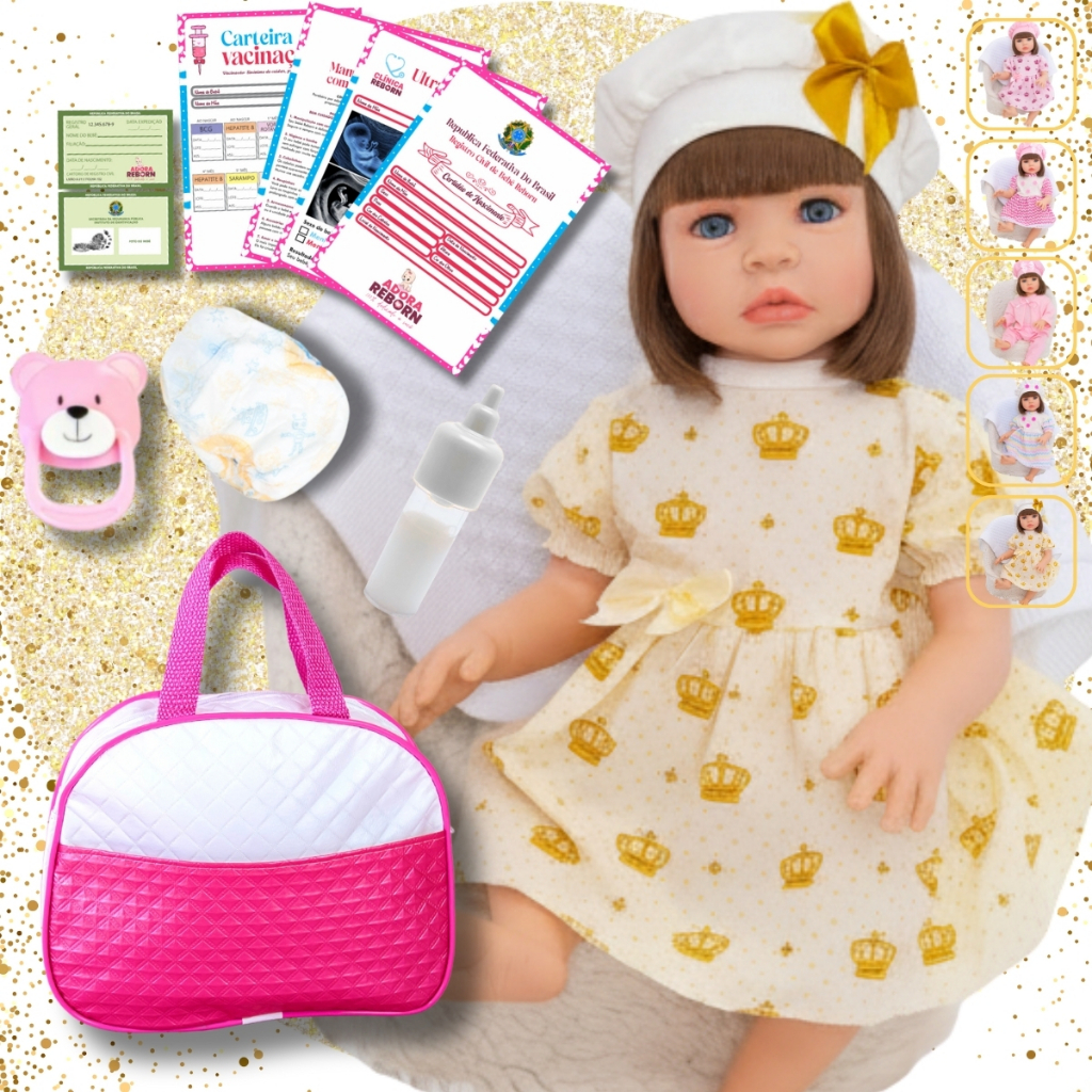 Bebê Reborn Boneca Realista Vestido Dourado Em Silicone Pode Dar Banho Envio Imediato em Oferta na Shopee