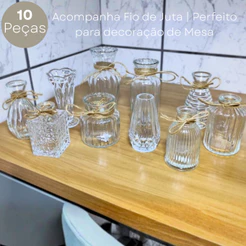 Kit 10 Mini Vasos Decorativo de Vidro - Enfeites Casa Decoração Presente Sala Mesa Difusor Lyor