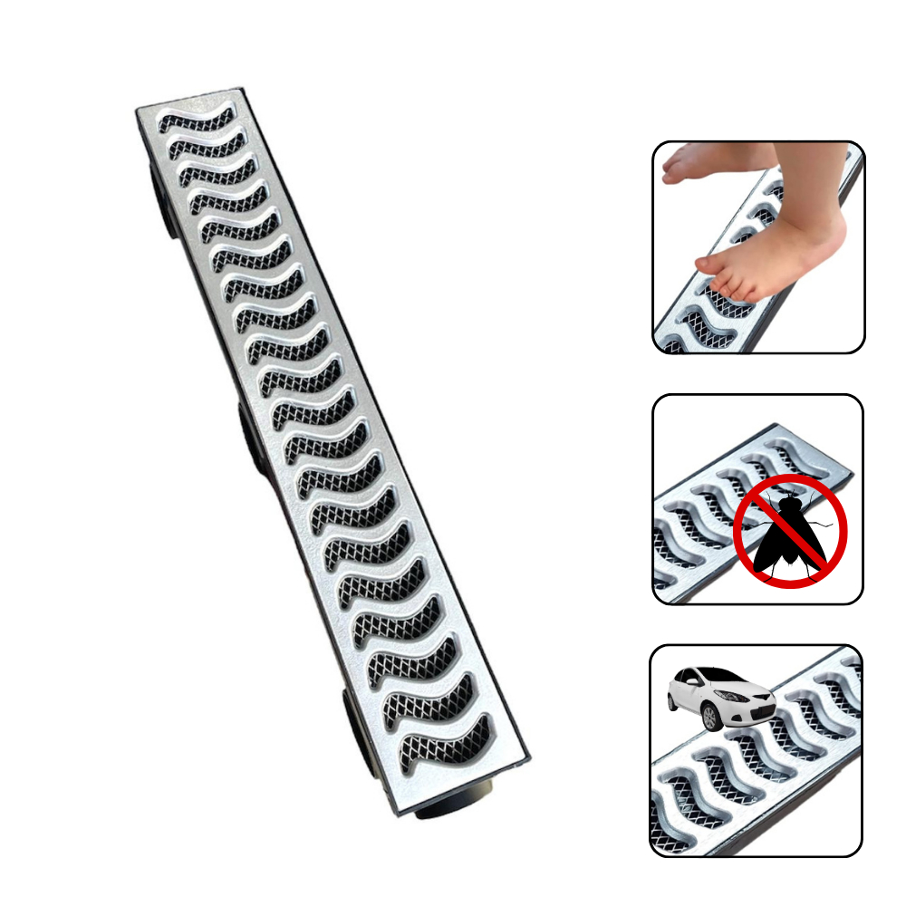 Ralo 8x50cm Anti Inseto Elite Com Grelha Em Alumínio Com Caixa Coletora Saída para Baixo e lateral
