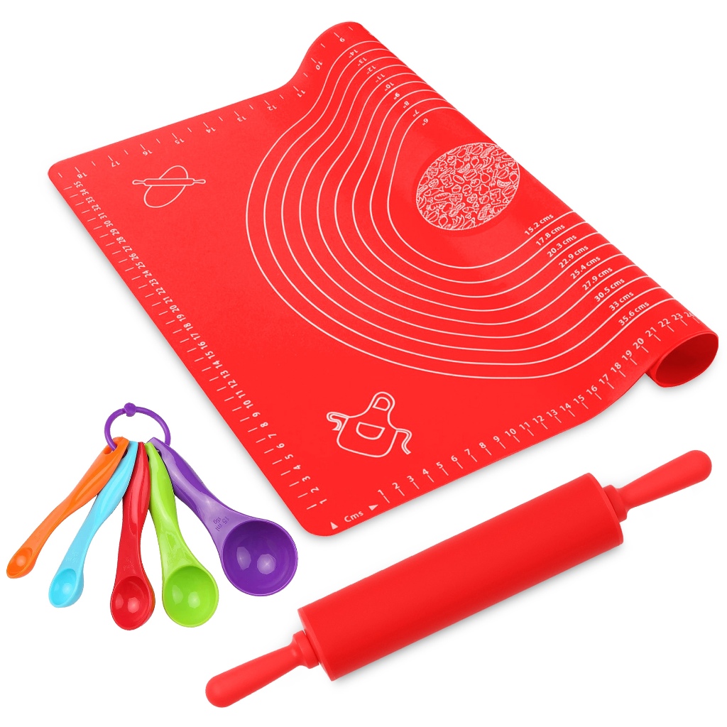 Kit Culinária Completo Tapete Folha Antiaderente Rolo Abrir Massas Conjunto Colheres Medidoras em Oferta na Shopee
