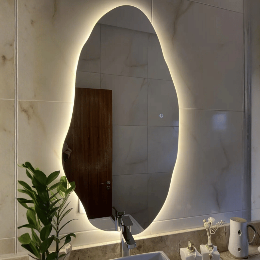 Espelho Orgânico Grande Com Led Touch Branco Frio Quente Neutro 110x50cm Corpo Inteiro Bivolt em Oferta na Shopee