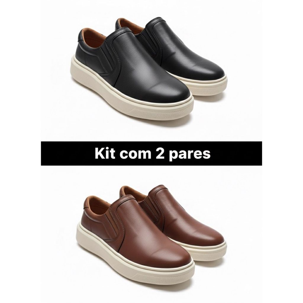 kit 2 pares de Iate slip on sola alta confortavel masculino lançamento em Oferta na Shopee
