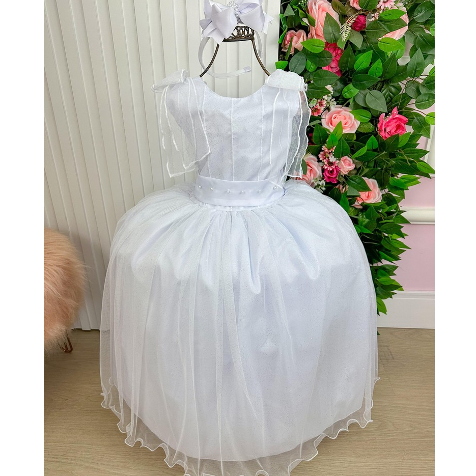 Vestido Infantil Criança Menina Adolescente Casamento Festa Luxo Marie Longo Mel Branco 4 ao 14