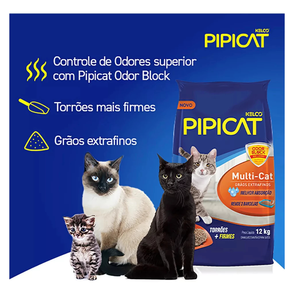 Areia Higiênica Pipicat Multi-cat 12kg