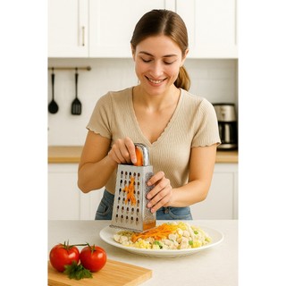 Ralador 4 Faces em Aço Inox  Multiuso Resistente Corte Fino/Médio/Grosso e Fatiador Legumes queijos