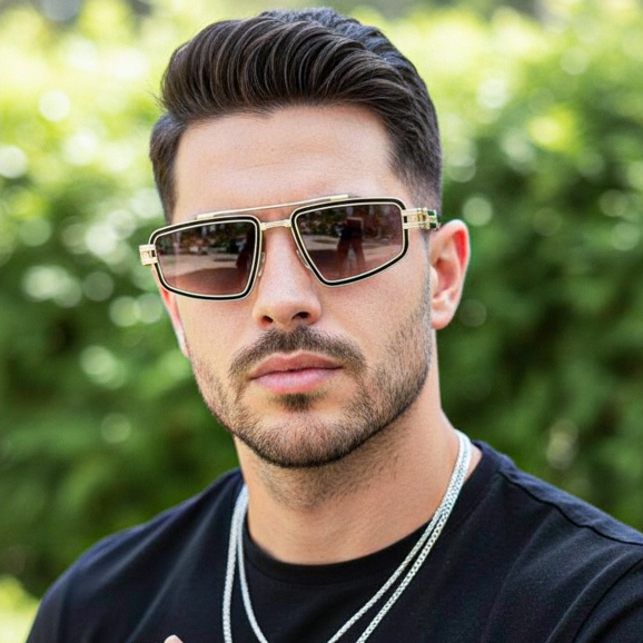 Óculos de Sol Masculino Geométrico Ilook Sofisticado Ponte Dupla Metal Resistente UV400