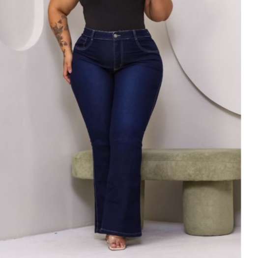 Calça jeans Feminina Plus Size Flare C/ Elastano Premium Cintura Alta 46 ao 54 Escura em Oferta na Shopee