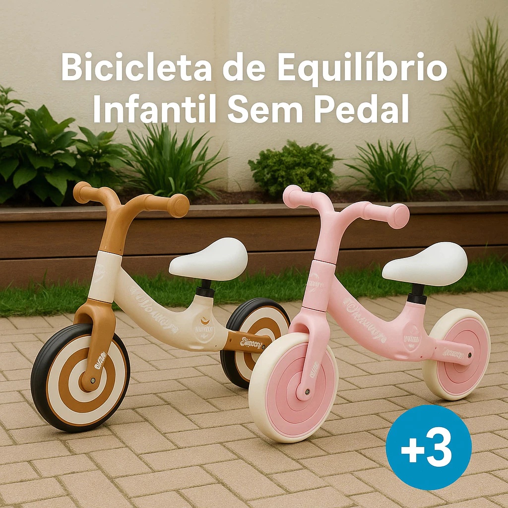 Bicicleta Equilíbrio Infantil Sem Pedal Rosa Marrom Primeira Bike Leve Aprendizado Seguro Brinquedo
