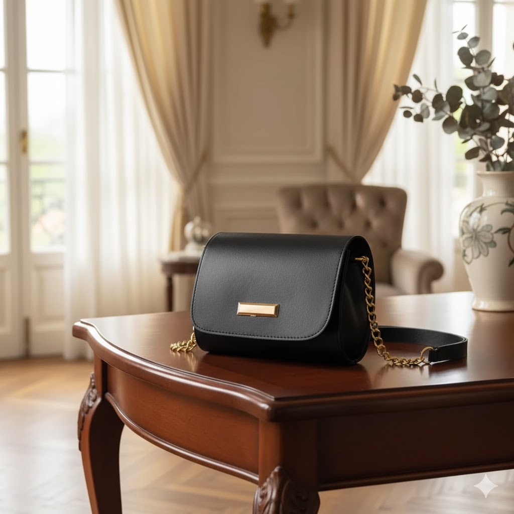 Bolsa Feminina Transversal Pequena – Couro Sintético Premium com Corrente Dourada