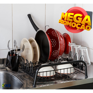 Escorredor De Louça All Black 12 Pratos Porta Copos E Talher em Oferta na Shopee