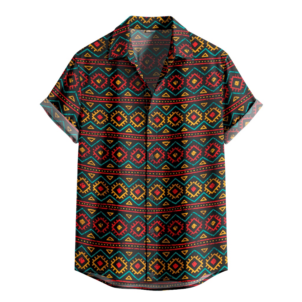 Camisa De Botão Estampa Étnica Tribal Colorida Estampa No Estilo Boho [Ref-309]