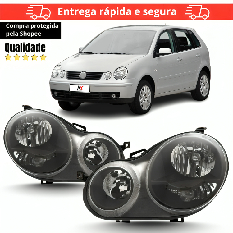 Par/Un Farol Dianteiro Polo 2003 2004 2005 2006 Máscara Negra em Oferta na Shopee