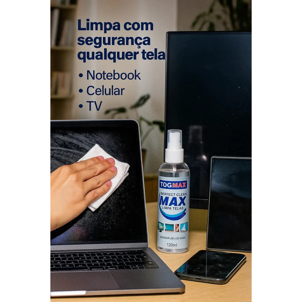 Limpa Telas Spray 120ml + 4 Flanelas Lente Câmeras Aplicação Película Notebook Monitores Celulares — imagem 2 de 2