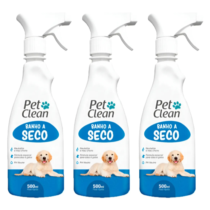 Kit 3 Banho A Seco Spray Para Cães E Gatos Pet Clean 500ml em Oferta na Shopee