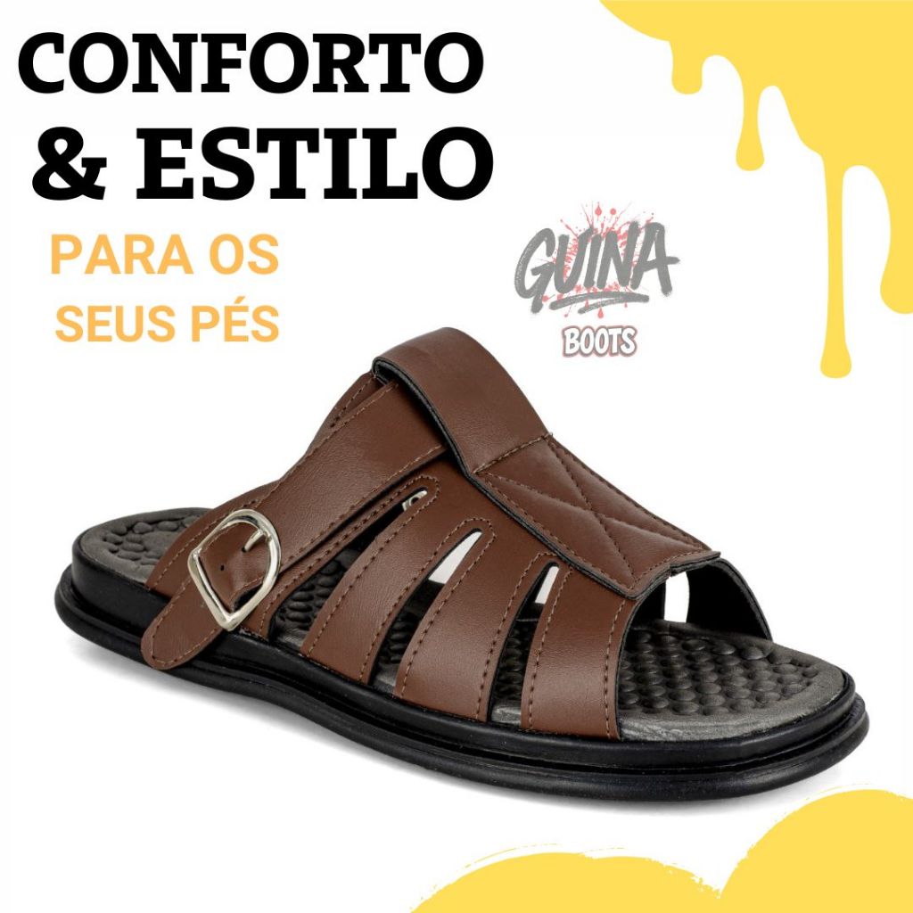 Sandália Masculina Franciscana Chinela Ajuste Fivela em Oferta na Shopee