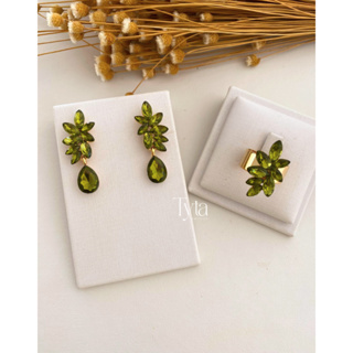 Brinco e anel Verde oliva com banho de ouro  brinco lorena brinco madrinha oliva luxo em Oferta na Shopee