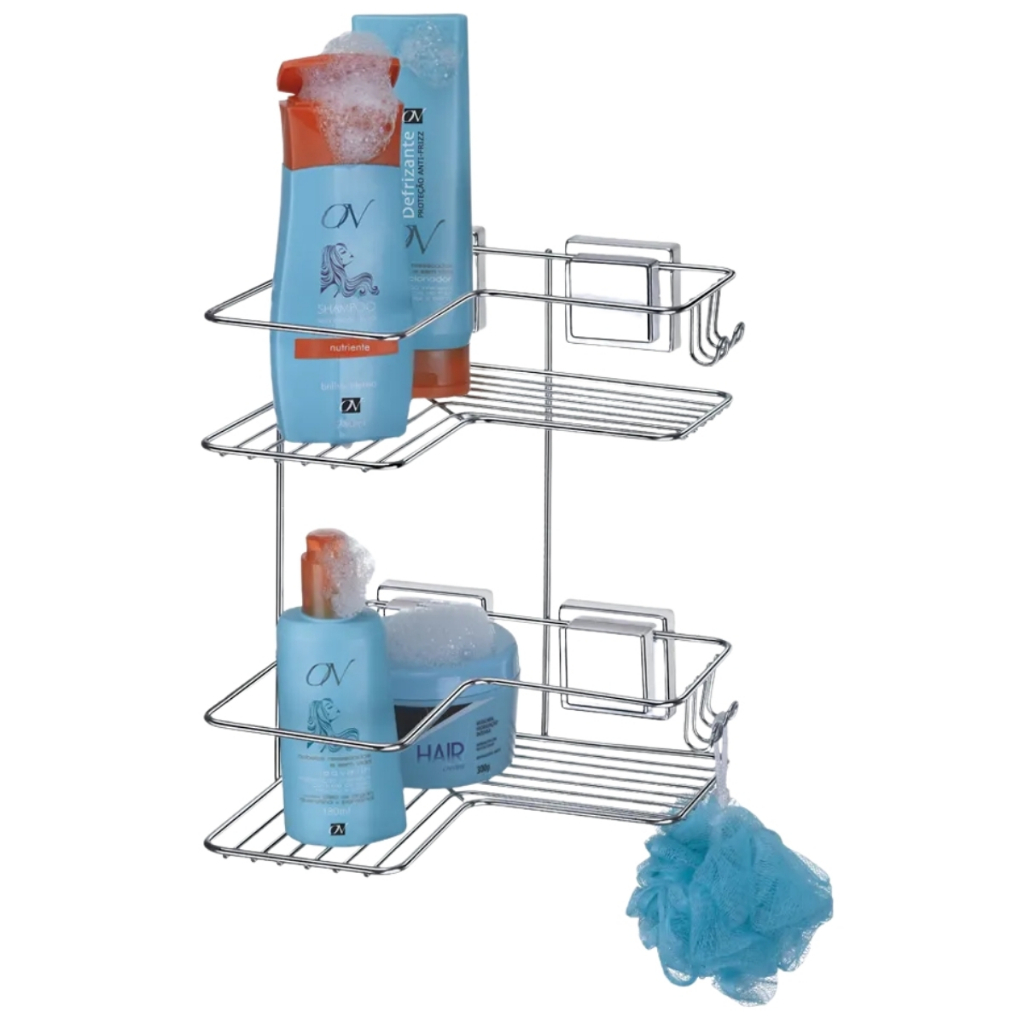 Suporte Porta Shampoo Duplo Parede Ventosa Cantoneira Banheiro Sem Furo Para Box Cromado Arthi em Oferta na Shopee