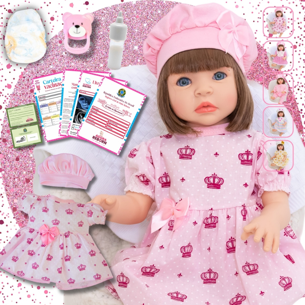 Bebê Reborn Boneca Realista Vestido Coroa Silicone Pode Dar Banho em Oferta na Shopee