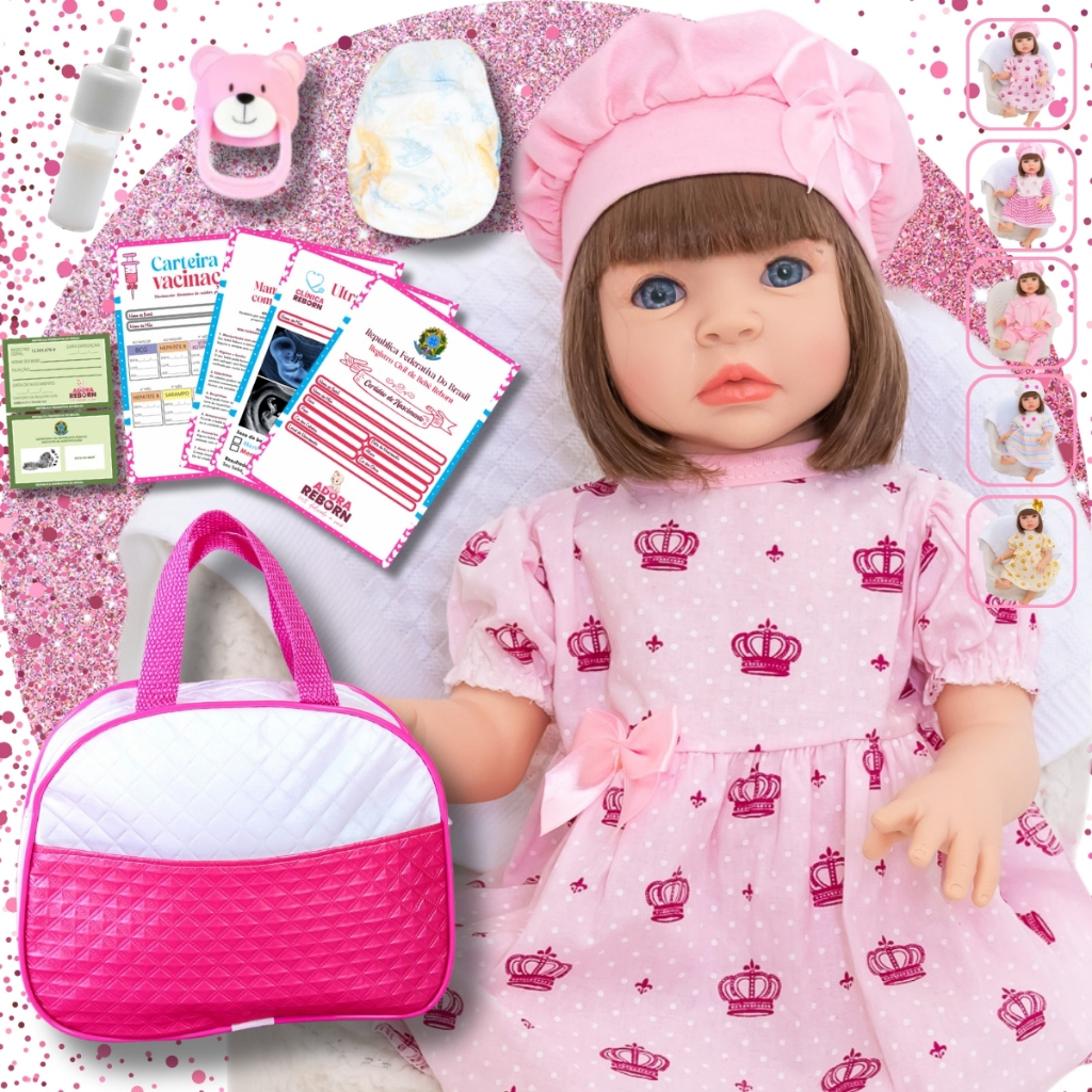 Bebê Reborn Realista Silicone Boneca Pode Dar Banho Vestido Rosa Bebe
