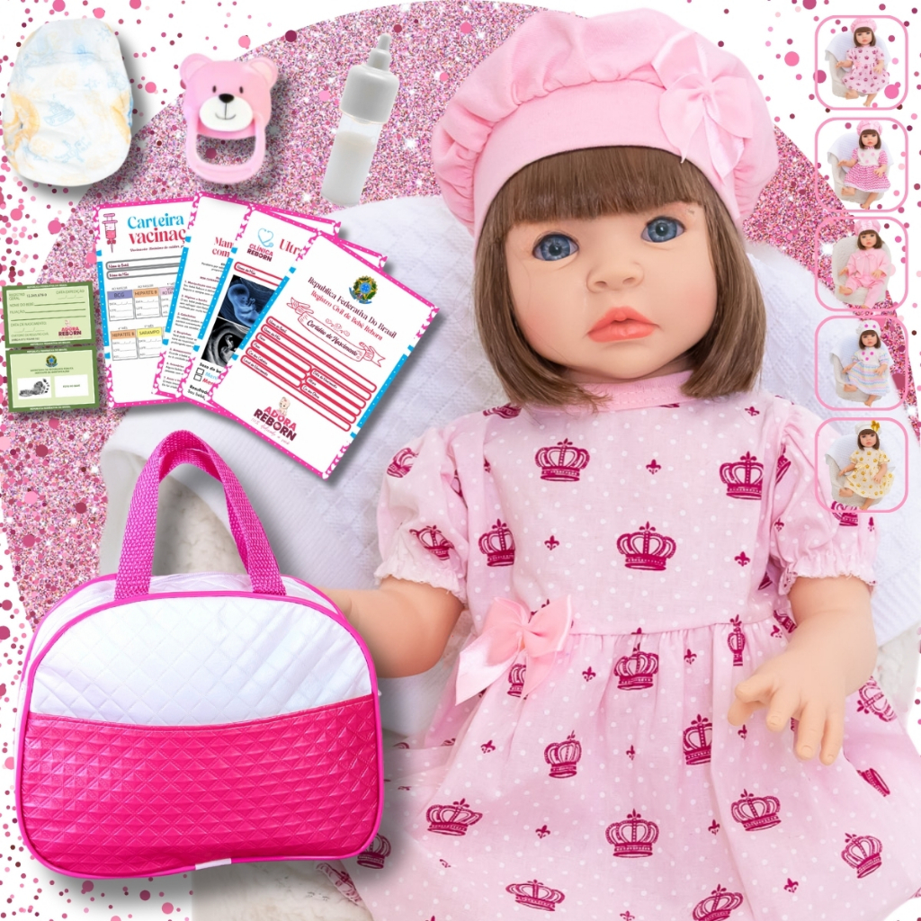 Boneca Bebê Reborn Realista Silicone Boneca Vestido e Bolsa de Maternidade em Oferta na Shopee