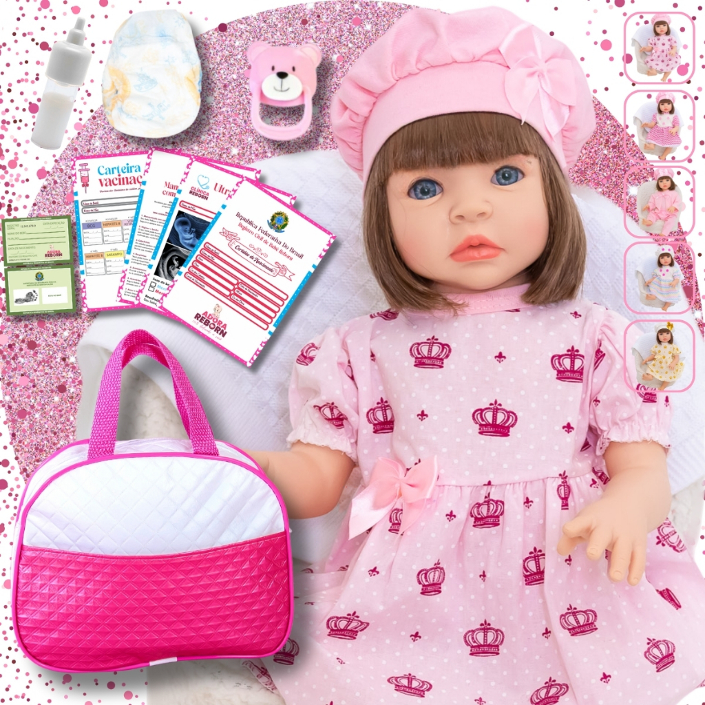 Bebê Reborn Boneca Realista Silicone Original Pode Dar Banho Menina Vestido e Bolsa de Maternidade em Oferta na Shopee