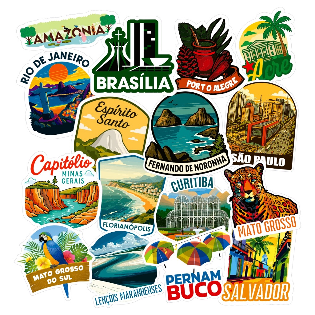 Cartela De Adesivos Turismo Brasil Viagem Stickers Aventura
