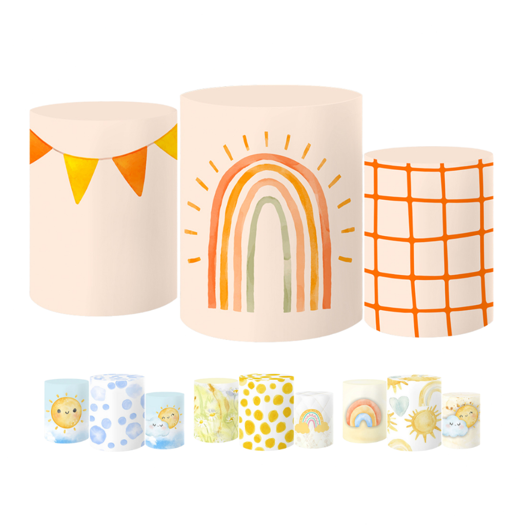 Trio de Capas Cilindros Festa Tecido Sublimado 3D Volta ao Sol Decoração em Oferta na Shopee