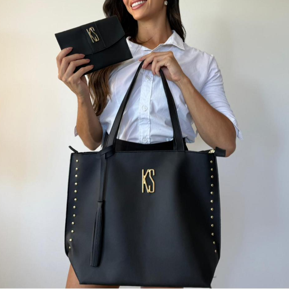 Bolsa Feminina Duo Kit  Sacola Grande Tote Alça De Ombro + Porta Documento Fecho Magnético em Oferta na Shopee