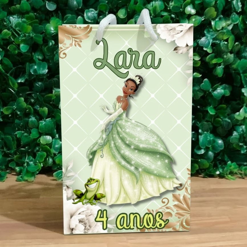 Sacolinha Personalizada A Princesa e o sapo Princesa Tiana Infantil -Festa Lembrancinhas Mimos Aniversário – Todos temas