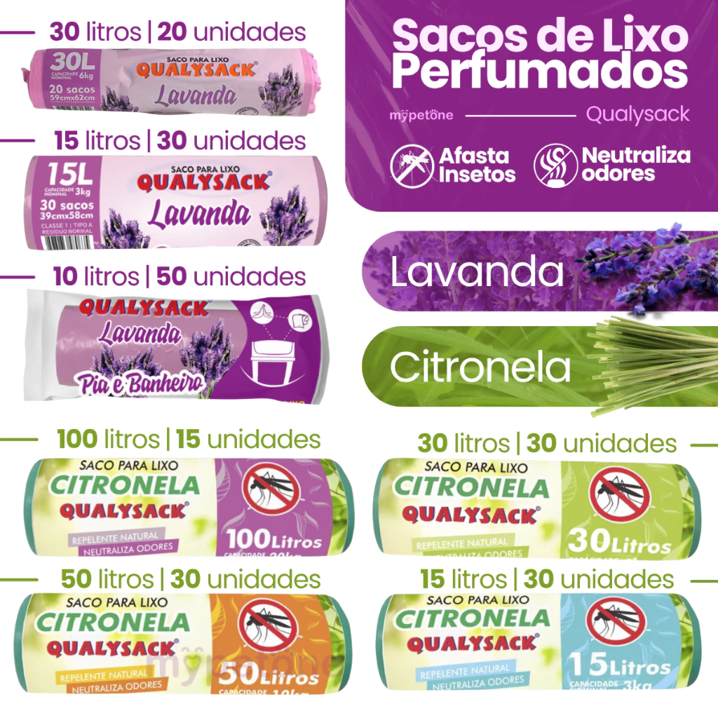Saco de Lixo Aroma Lavanda e Citronela 10, 15, 30, 50 e 100 Litros - Qualysack — imagem 1