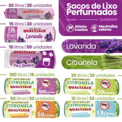 Saco de Lixo Aroma Lavanda e Citronela 10, 15, 30, 50 e 100 Litros - Qualysack